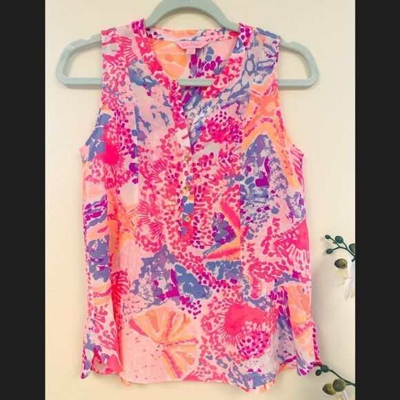 Lilly Pulitzer Kery Silk Top in Bohemian Beach NWOT XXS - Picture 1 of 4